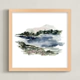 "Mountain View" - Art Print in Navy and Dusty Blue with Forest and Sage Green by Kate Nelson - Framed