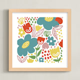 "Playful Blossoms" - Art Print in Rich Teal by Lea Velasquez - Framed