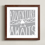 "Adventure Awaits Vintage Airplane" - Art Print in White by Lorena Depante - Framed