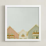 "Striped houses" - Art Print in Gray Blue by Lena Erysheva - Framed