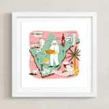 "Tenerife Map" - Art Print in Tenerife Pink by Lindsey Balbierz - Framed