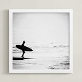 "Just one more wave" - Art Print in grey beach mist by Dawn Smith - Framed
