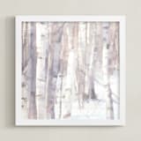 "Winter Birches" - Art Print in Pearl Grey by Amy Hall - Framed