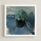 "Succulent in Blue" - Art Print in Aqua green by Elisabeth Larson - Framed