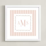 "Meadow Stripes Monogram" - Personalized Art Print in Blush by Ana Sharpe - Framed