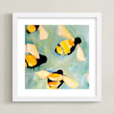 "Happy Bees" - Art Print in Morning Sky by claire whitehead - Framed