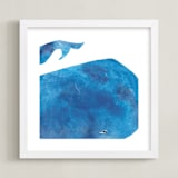 "Big Blue Whale" - Art Print in Sea Blue by Mia Posada - Framed