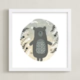"Woodland - Bear" - Art Print in Blue Grey by Oma N. Ramkhelawan - Framed