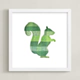 "Green Party Squirrel" - Art Print in Silhouette Green by Jeff Preuss - Framed