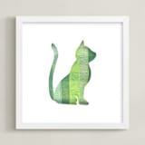 "Green Party Kitty" - Art Print in Silhouette Green by Jeff Preuss - Framed