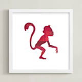 "Red Party Monkey" - Art Print in Silhouette Red by Jeff Preuss - Framed