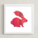"Red Party Bunny" - Art Print in Silhouette Red by Jeff Preuss - Framed