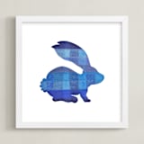 "Blue Party Bunny" - Art Print in Silhouette Blue by Jeff Preuss - Framed