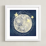 "Moon and 3 Stars " - Art Print in Midnight Blue by Carole Crohan - CaroleeXpressions - Framed