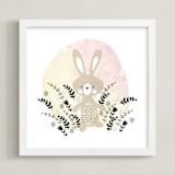 "Woodland - Rabbit" - Art Print in Soft Pink by Oma N. Ramkhelawan - Framed