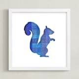 "Blue Party Squirrel" - Art Print in Silhouette Blue by Jeff Preuss - Framed