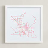 "Custom Map Letterpress Art" - Custom Letterpress Print in Neon Coral by Minted - Framed