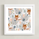 "Fox + Flowers" - Art Print in Chesnut Brown by Coit Creative - Framed