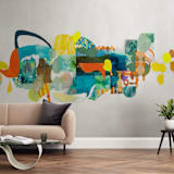 "The Lake and the Trees" - Wall Mural in Aqua by Erin McCluskey Wheeler - In a Room