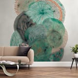 "Grey Thoughts" - Wall Mural in Aqua by Maggie Ramirez Burns - In a Room