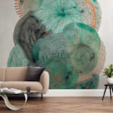 "Grey Thoughts" - Wall Mural in Aqua by Maggie Ramirez Burns - In a Room