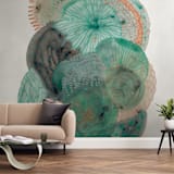 "Grey Thoughts" - Wall Mural in Aqua by Maggie Ramirez Burns - In a Room