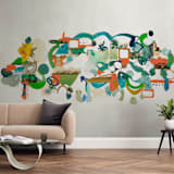 "Green Hills" - Wall Mural in Aqua by Erin McCluskey Wheeler - In a Room