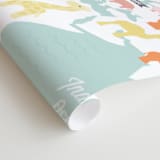 "Animal World Map" - Wall Mural in Aqua by Jessie Steury - Close-up