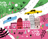 "City State of Mind" - Wall Mural in Pink by Jordan Sondler - Full Size
