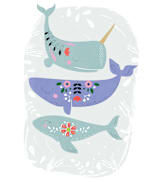 "Folk Whales" - Wall Mural in Grey by Hannah Williams - Full Size