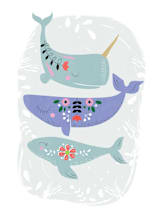 "Folk Whales" - Wall Mural in Grey by Hannah Williams - Full Size