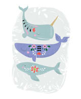 "Folk Whales" - Wall Mural in Grey by Hannah Williams - Full Size