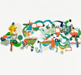 "Green Hills" - Wall Mural in Aqua by Erin McCluskey Wheeler - Full Size