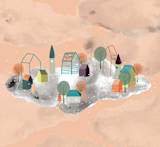 "Town in the Clouds" - Wall Mural in Orangesicle by Megan Monismith - Full Size
