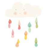 "Little Cloud and Rainbow Drops" - Wall Mural in White by fatfatin - Full Size