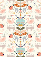 "Folk Animal and Floral" - Wall Mural in White by Angel Walker - Full Size