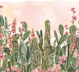 "Cactus Fantasy Garden" - Wall Mural in White by Susan Moyal - Full Size
