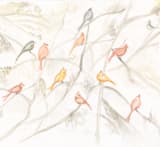 "Birds on trees" - Wall Mural in White by Flavia Carneiro - Full Size
