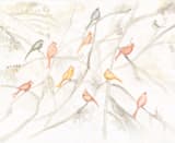 "Birds on trees" - Wall Mural in White by Flavia Carneiro - Full Size