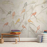 "Birds on trees" - Wall Mural in White by Flavia Carneiro - In a Room