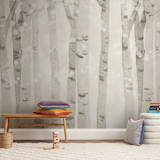 "Birch Woods in Winter" - Wall Mural in Grey by Shannon Chen of Four Wet Feet Studio - In a Room