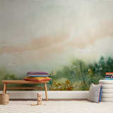 "MeadowLand" - Wall Mural in Olive Green by Lindsay Megahed - In a Room