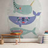 "Folk Whales" - Wall Mural in Grey by Hannah Williams - In a Room
