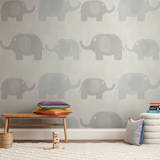 "Elephants" - Wall Mural in White by Carmen Guedez - In a Room