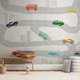 "roads" - Wall Mural in White by Morgan Kendall - In a Room