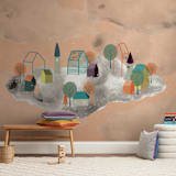 "Town in the Clouds" - Wall Mural in Orangesicle by Megan Monismith - In a Room