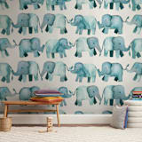 "Baby Elephants" - Wall Mural in White by Luz Alliati - In a Room