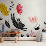 "Garden Mischief" - Wall Mural in White by Hannah Williams - In a Room
