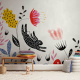 "Garden Mischief" - Wall Mural in White by Hannah Williams - In a Room