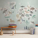 "Wild World Map" - Wall Mural in White by Jessie Steury - In a Room